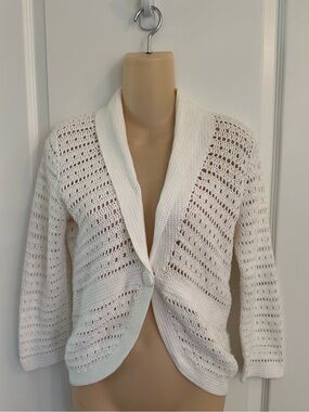 White + Warren Open Stitch Crochet‎ Knit Cardigan Sweater Medium